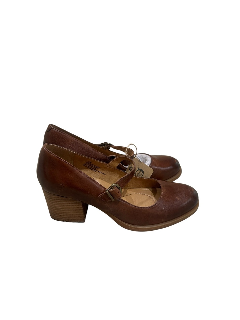 NWT Born Cognac Brown round toe leather Mary Jane Block Heel shoes Buckle sz 11